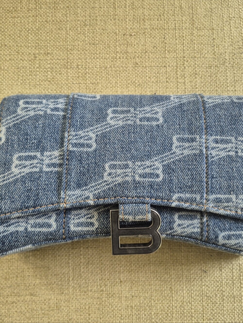 Balenciaga Blue Denim BB Monogram Shoulder Bag with Silver B Logo